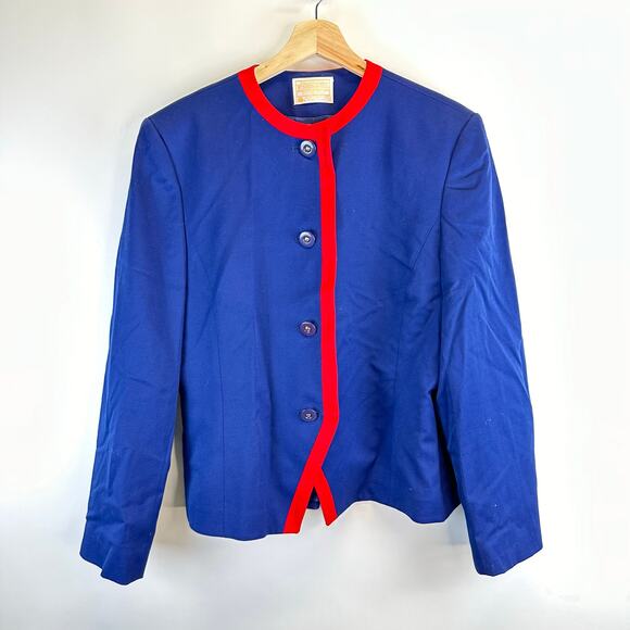 Vintage Pendleton Royal Blue Pure Virgin Wool Blazer Jacket Womens Size 14 - Picture 1 of 13